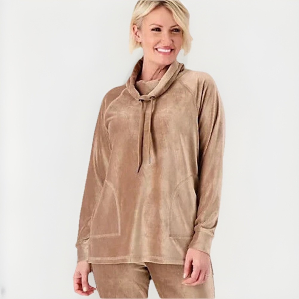 Set Isaac Mizrahi Live! Soho Ribbed Velour Pullover Mocha Sz L And Pants Sz M